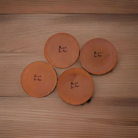 Mr Pue hand painted ceramic floral coasters set of 4 Made in Mexico blue trim - Picture 4 of 5